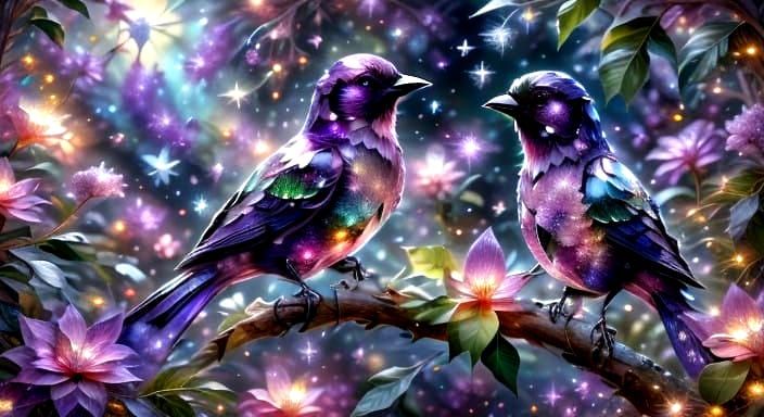 Magical Christmas Birds in a Whimsical Garden