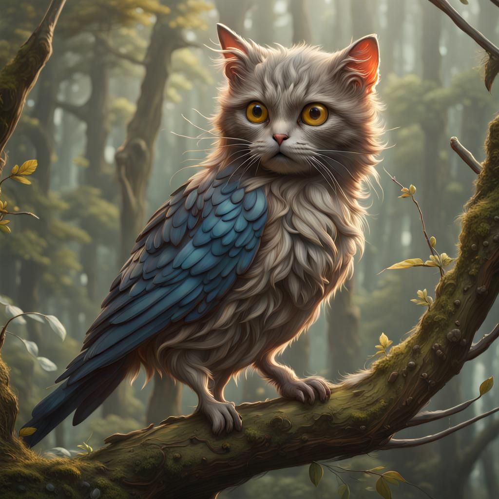 Hyperrealistic Catbird Concept Art in Deep Color
