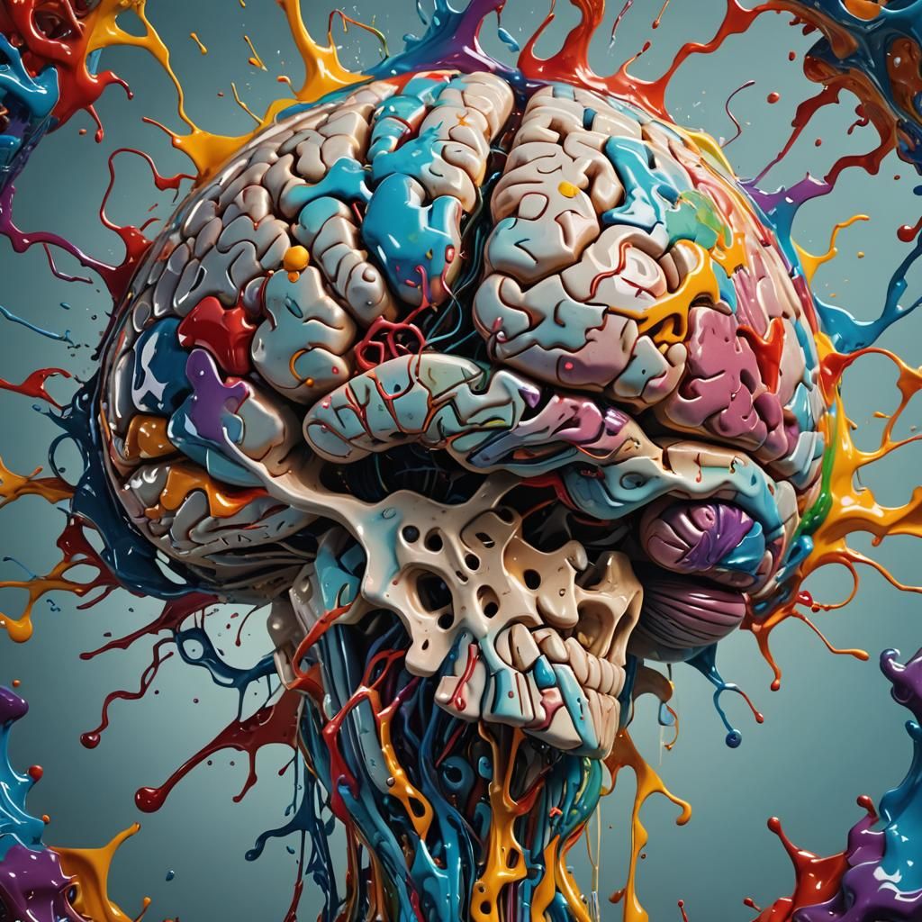 Hyperrealistic Brain with Splash Art Details