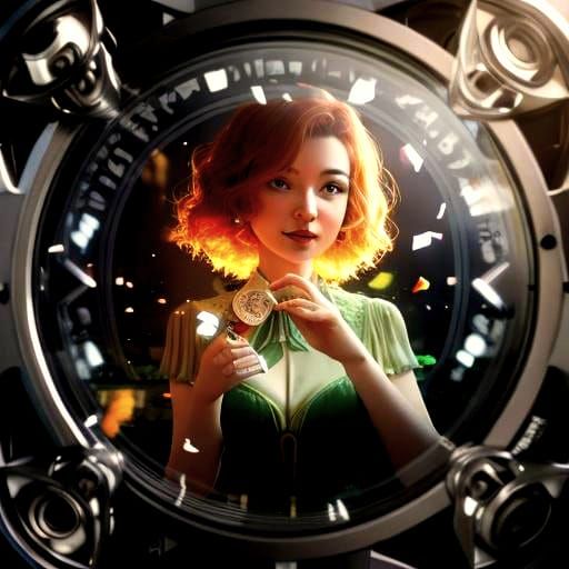 Ginger Woman in Crimson Dress: Baroque Portrait