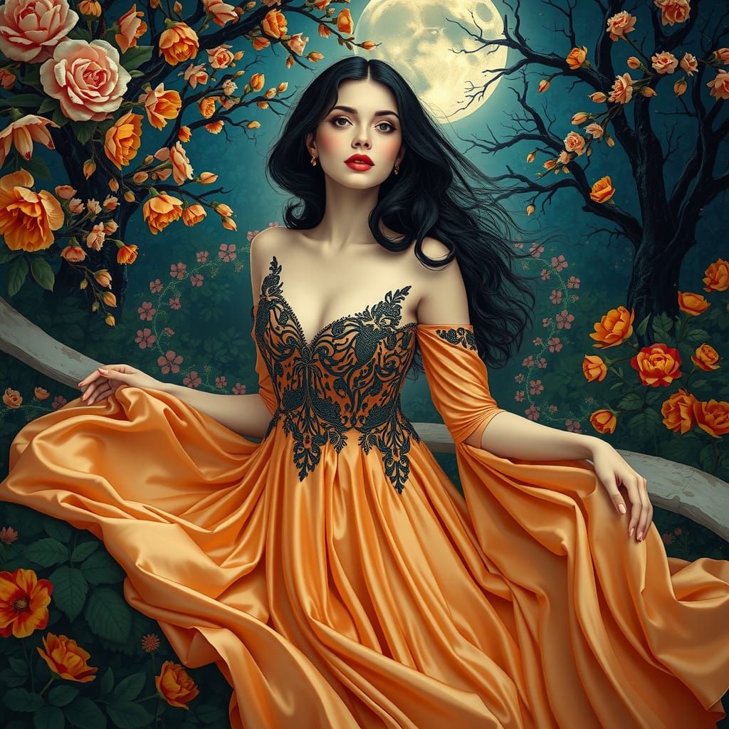 Mystical Beauty in Moonlit Garden