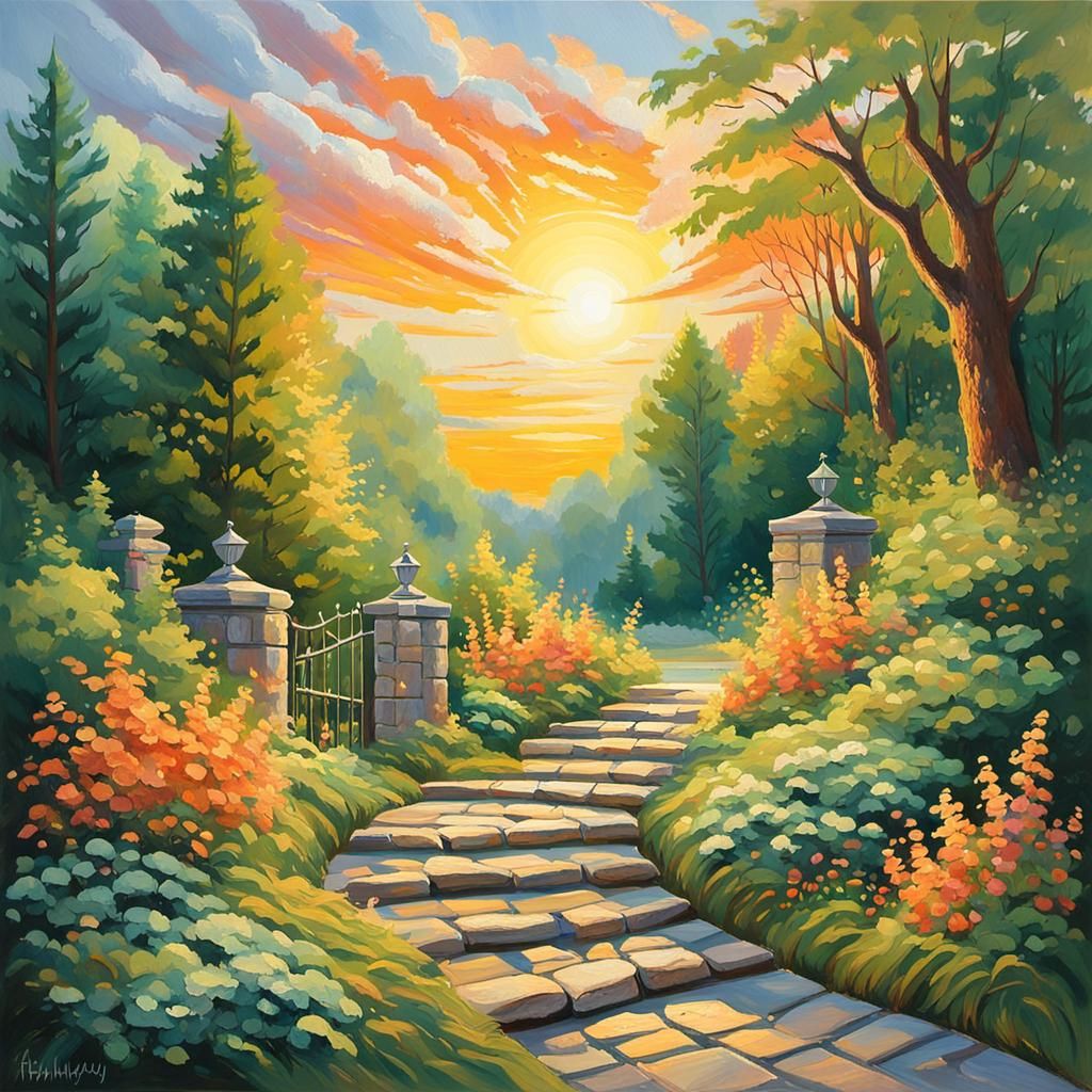 Impressionist Masterpiece: Stone Walkway to Heavenly Gate