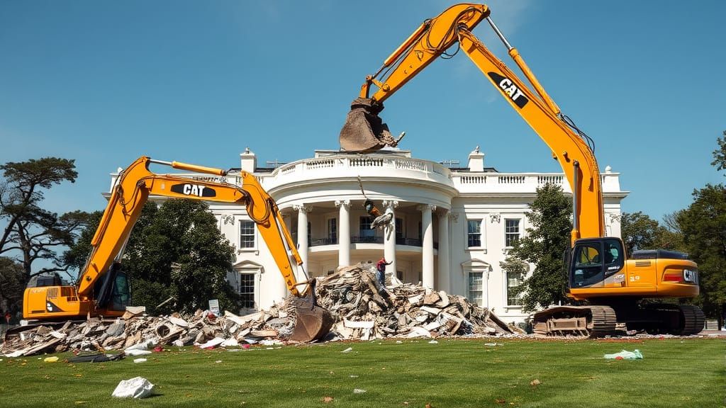 Demolition of White House by Construction Equipment