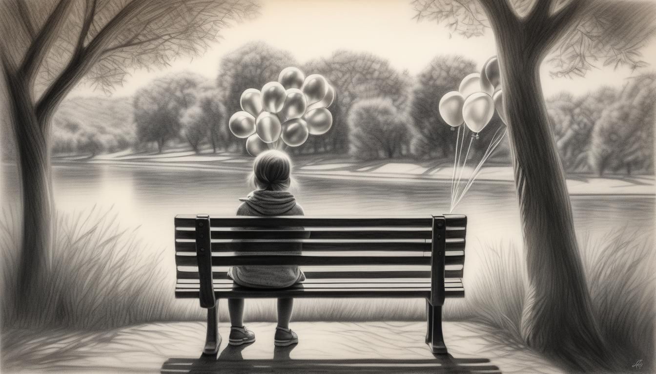 Girl with Balloons: Hyper-Realistic Charcoal Drawing