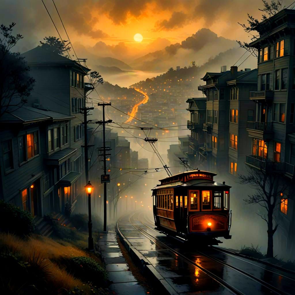 Surreal San Francisco Cable Car Ride in a Mysterious Atmosph...