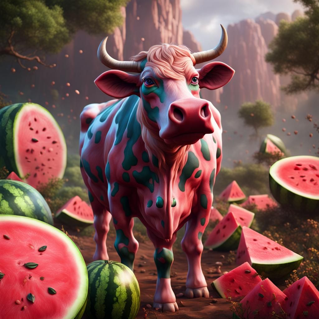 Fantastical Watermelon Cow Concept Art