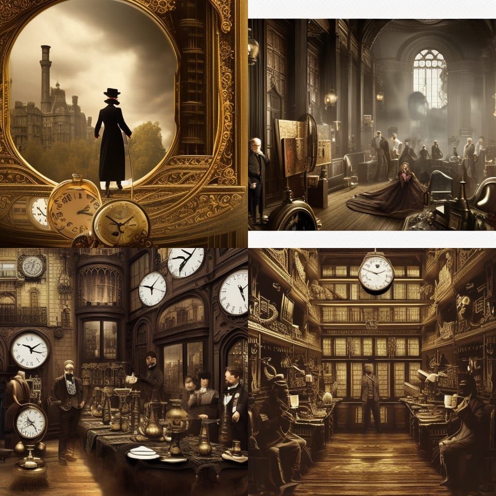 Victorian Pocket Watches and Hourglasses: Hyper-Realistic Di...