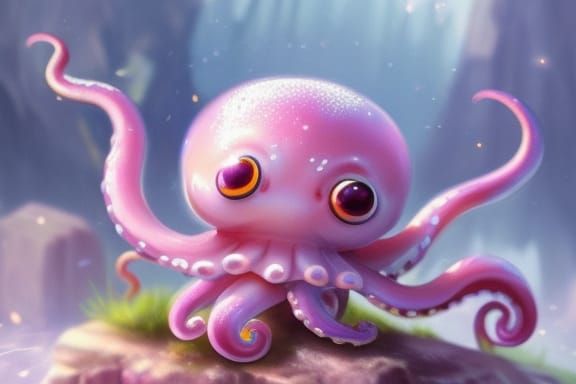 Chibi Octopus with Big Eyes: Fantasy Art