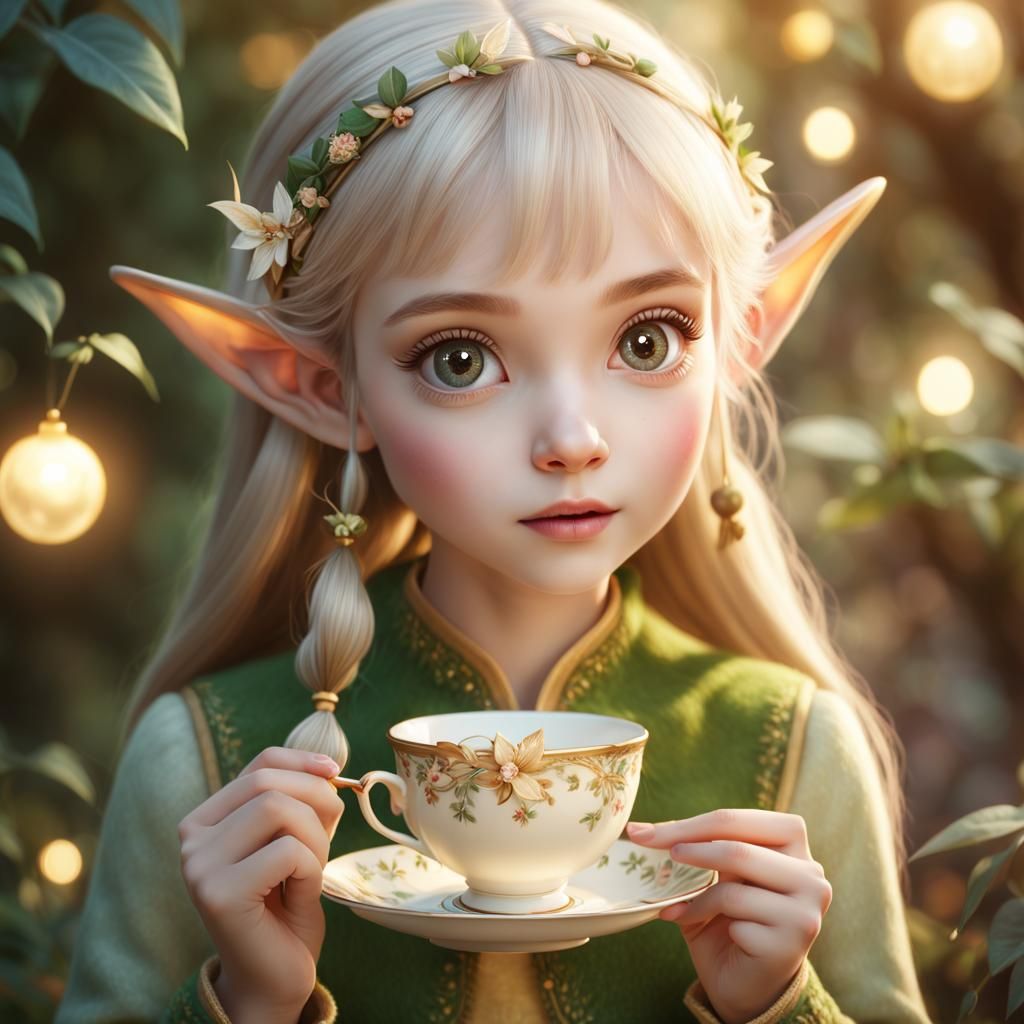 Whimsical Elf Portrait in Hyperrealistic Fantasy Style