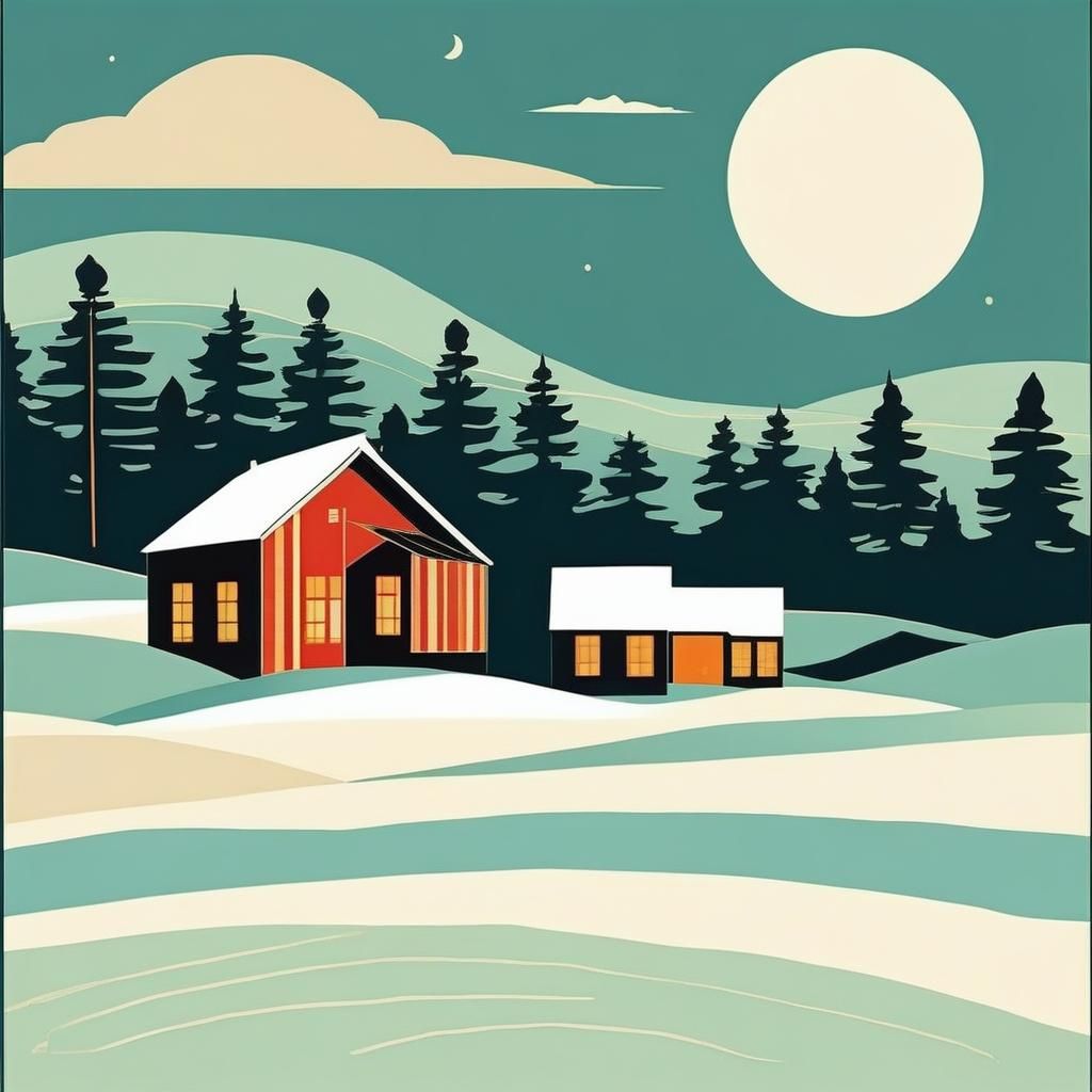 Minimalist Painting in Woodcut Style