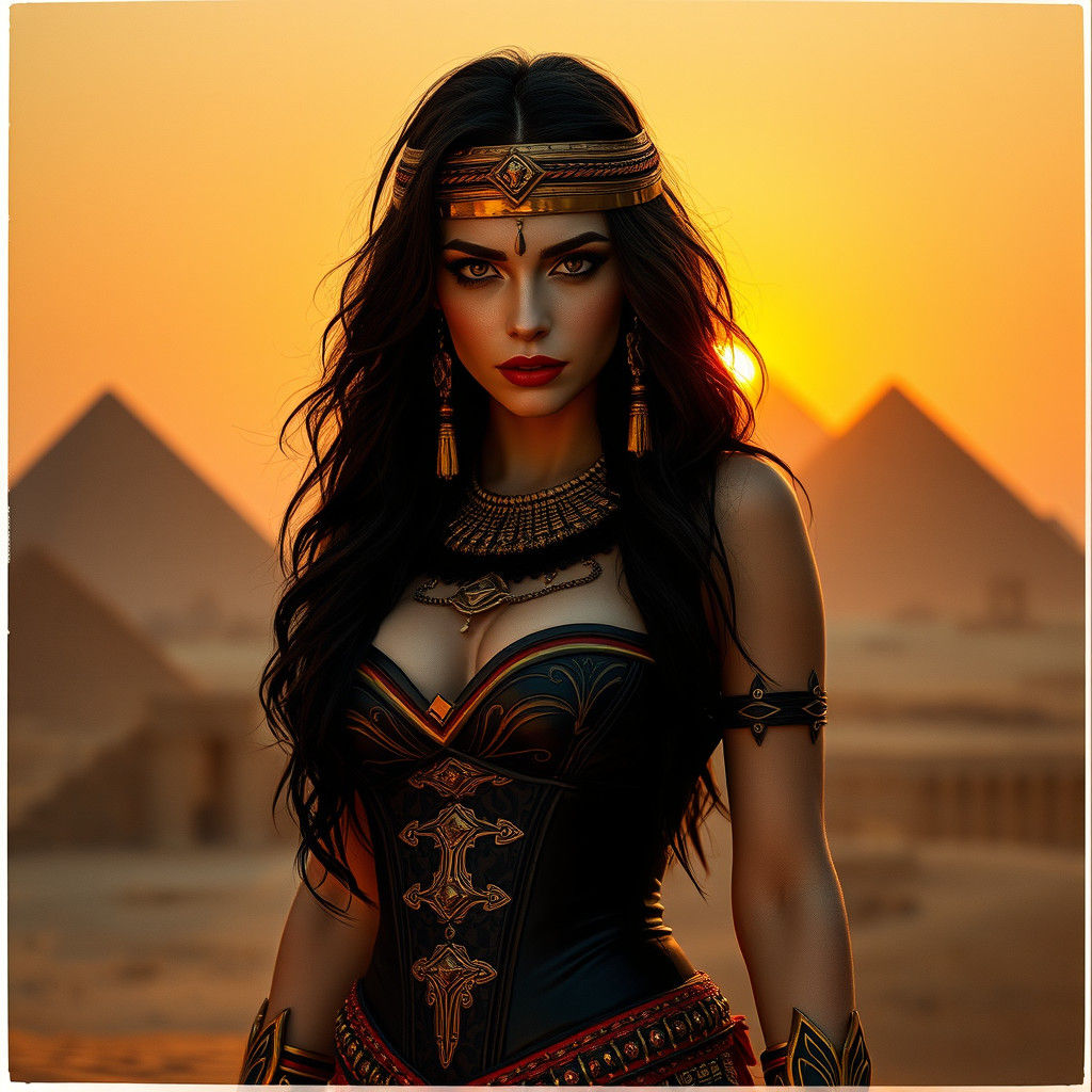 Egyptian Vampire Superheroine in Golden Hour, Cinematic Styl...
