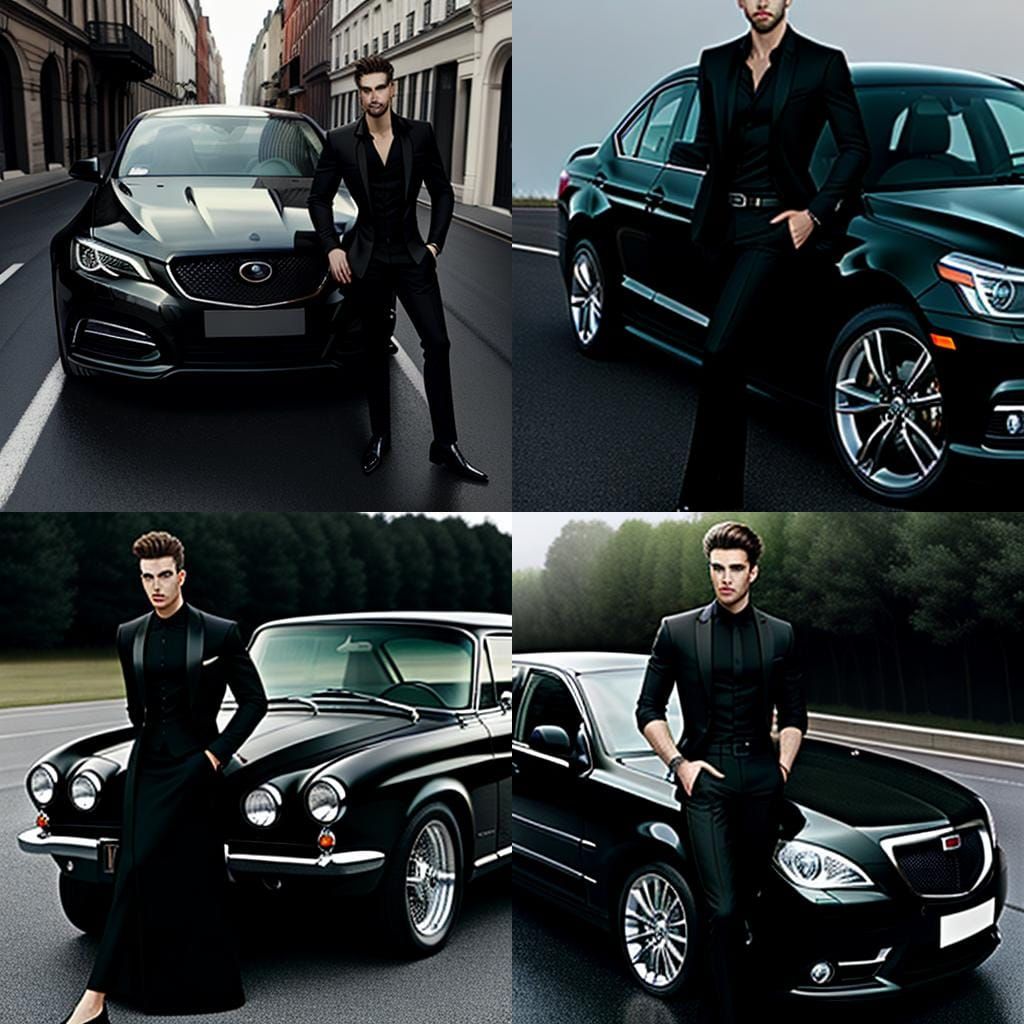Boy in Black Dress with Car