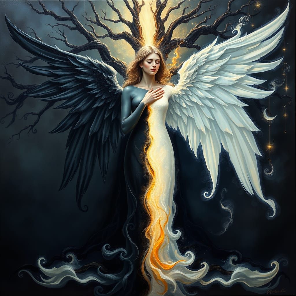 Duality of Existence: Angelic Harmony in Oil