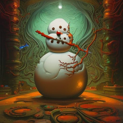 Scary snowman, factory,