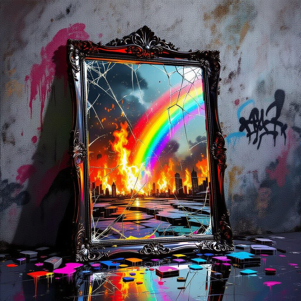 Fiery World Reflected in Graffiti Art Style