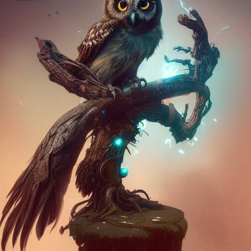 Cyborg Owl in Dark Fantasy Style, 8K Resolution