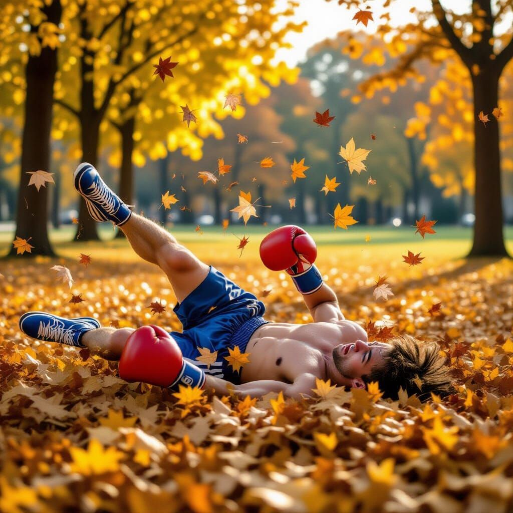 Boxer Falls Gracefully in Pile of Autumn Leaves