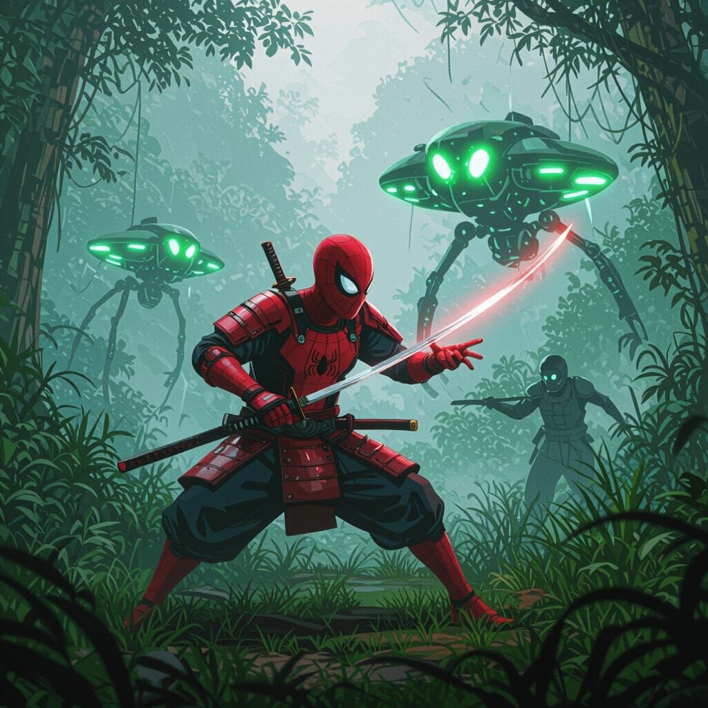 Spiderman Samurai Battles Aliens in Vietnam Jungle