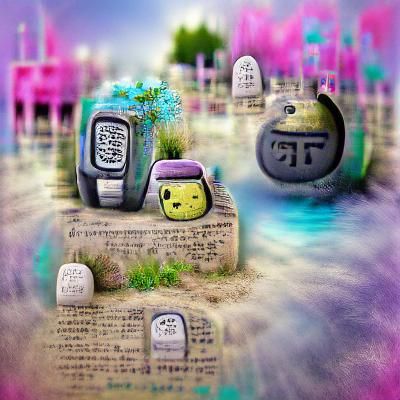 Tamagotchi Graveyard: Digital Tombstone Illustration