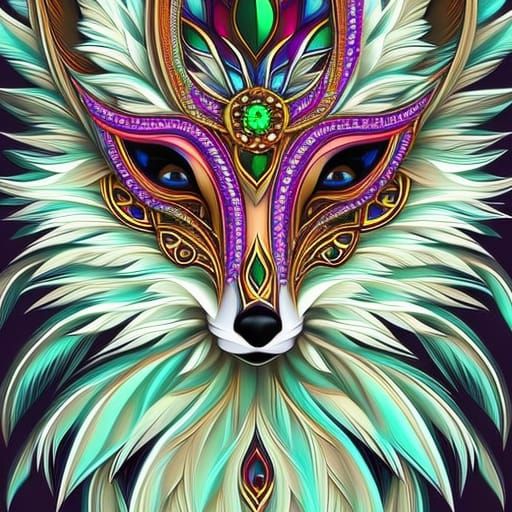 Masked Fox Portrait in Cyberpunk Darksynth Style