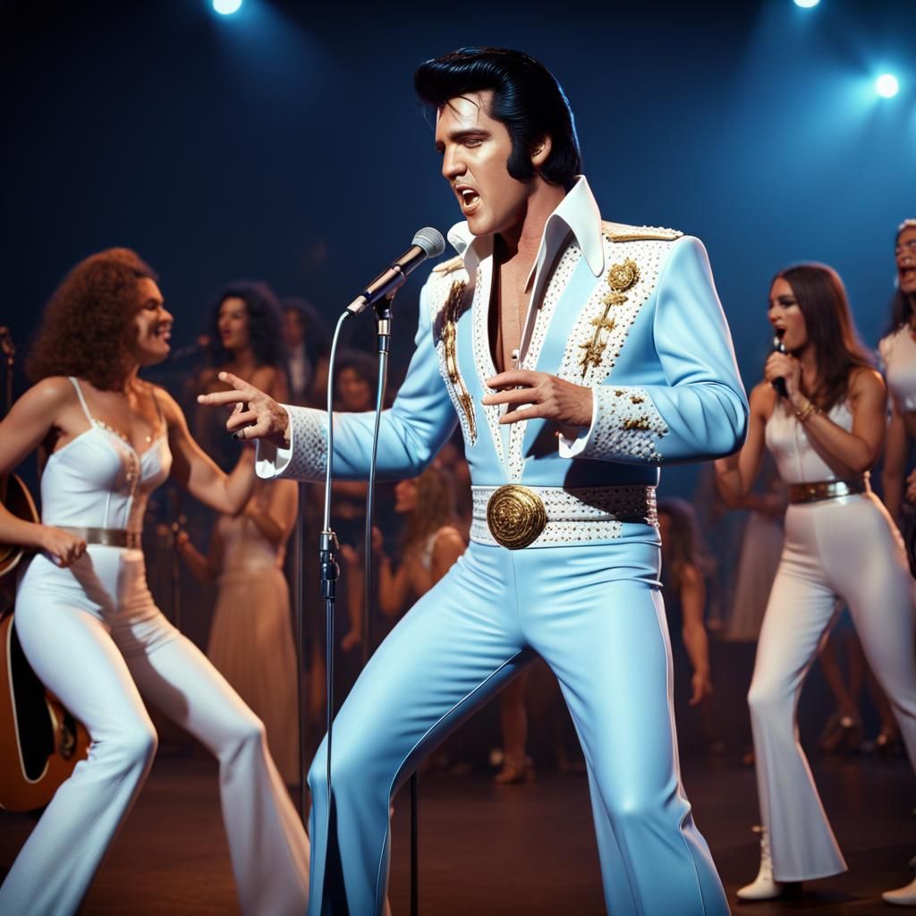 Elvis Presley on Stage in 70s Style