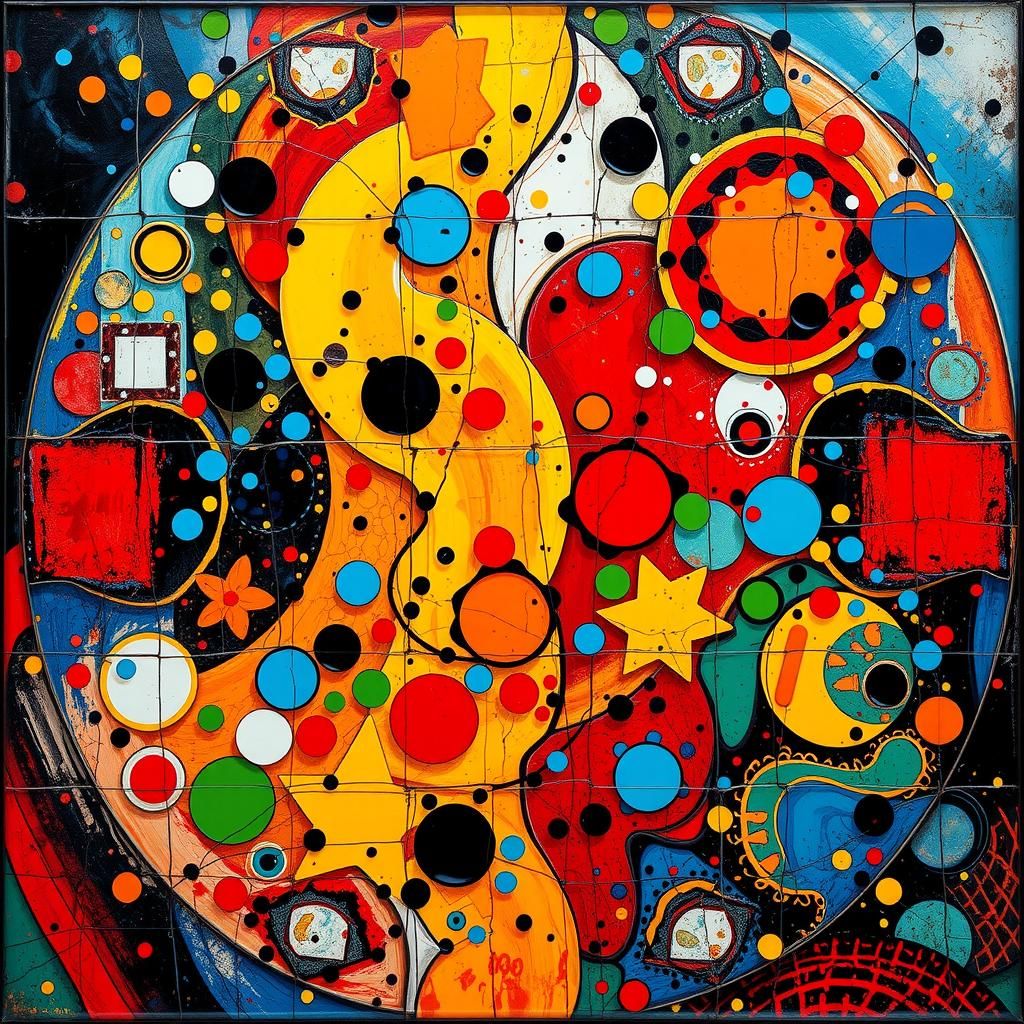 Abstract Enamel Art in Style of Pollock and Dali