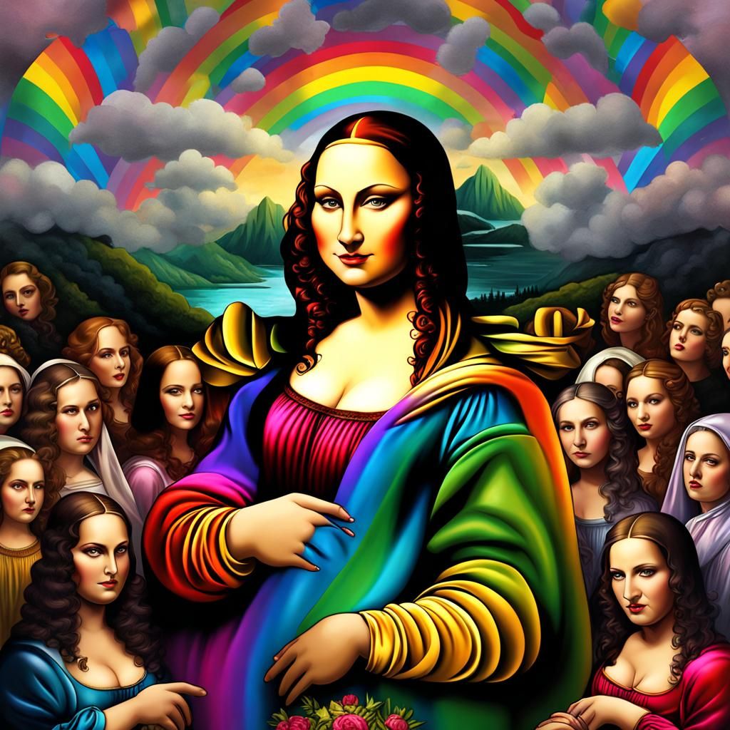 BBW Crowd in Rainbow Satin, Detailed Digital Painting