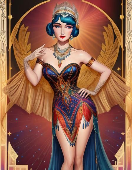 Art Deco Burlesque Woman in Flapper Gown