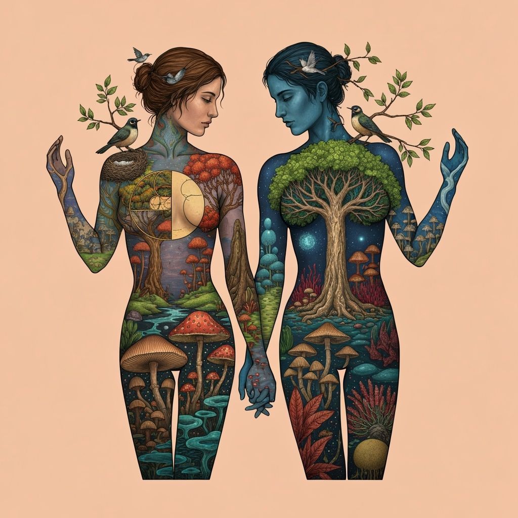 Ethereal Figures Intertwined with Fantasy Plant Kingdom