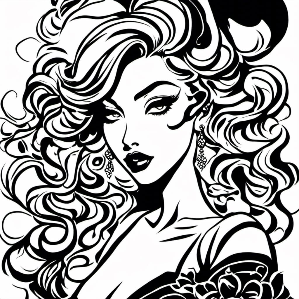 Art Noir Pin Curls Hairstyle Illustration