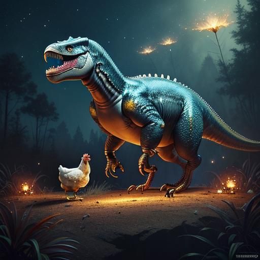T-Rex Evolution into Chickens: Humorous CGI Diorama