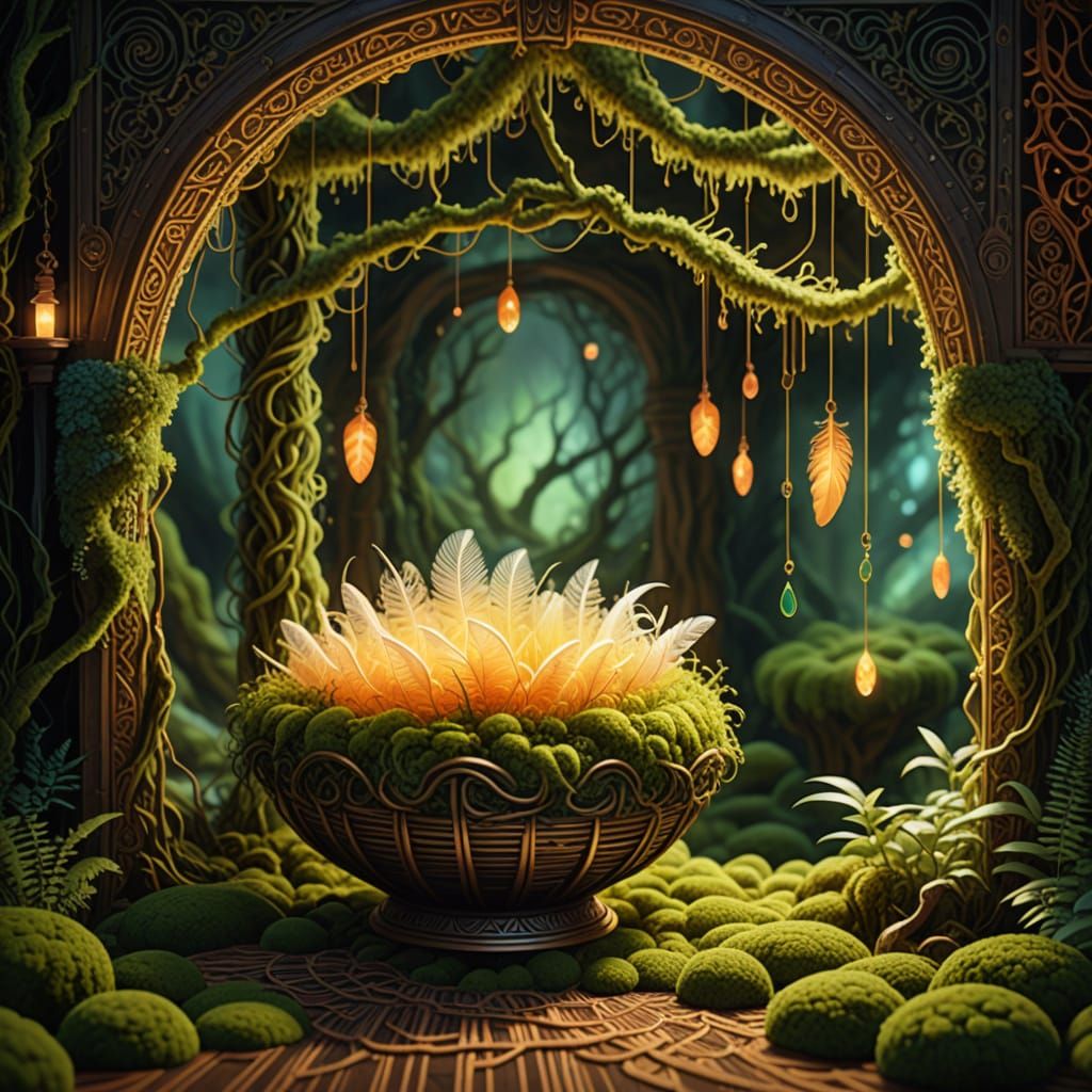 Surreal Glowing Moss Chamber: A Digital Painting