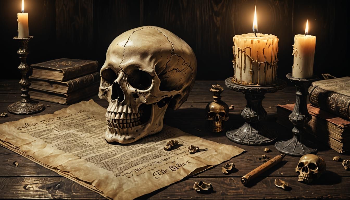 Dark Academic Skull Still Life with Candle