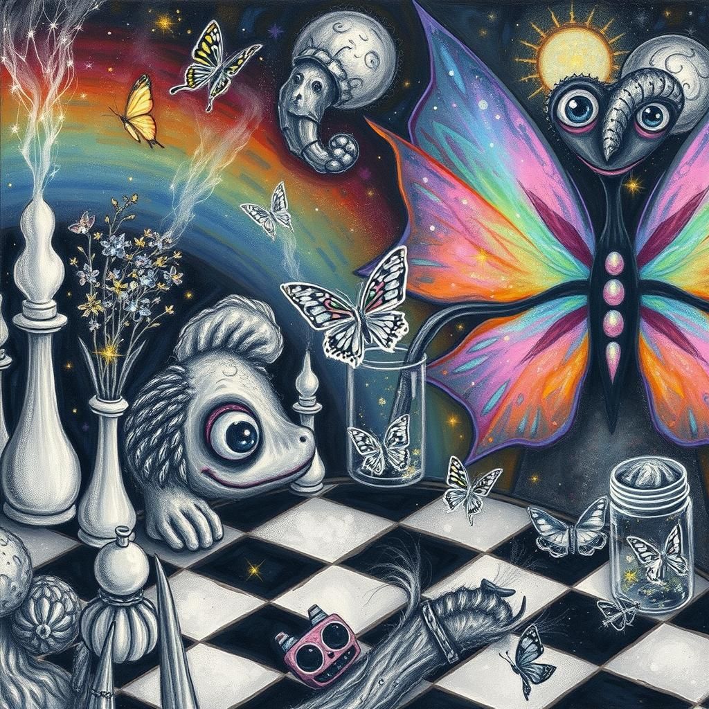 Gothic Creature with Butterflies in Van Gogh Style