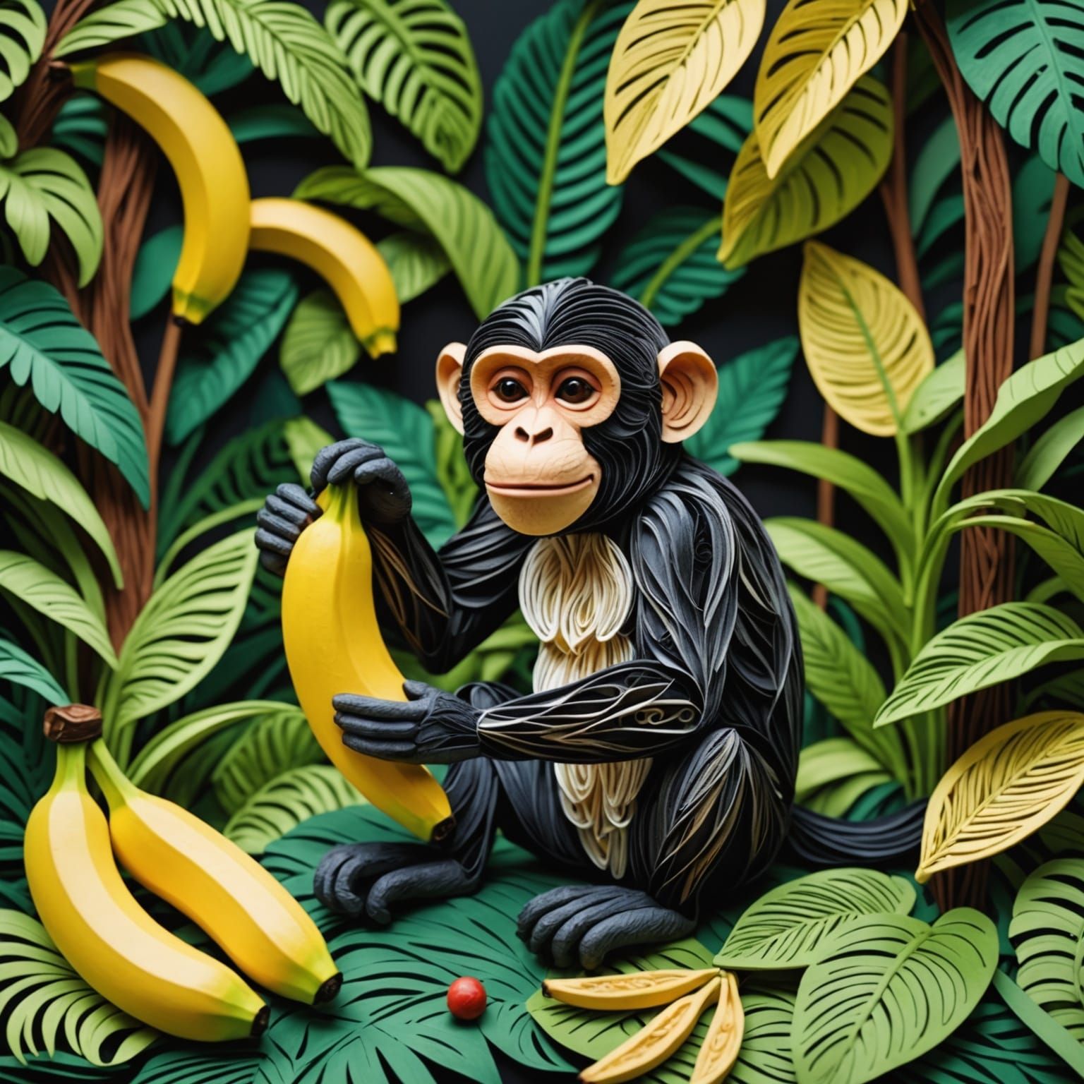 Photorealistic Quilling Art: Monkey in Jungle
