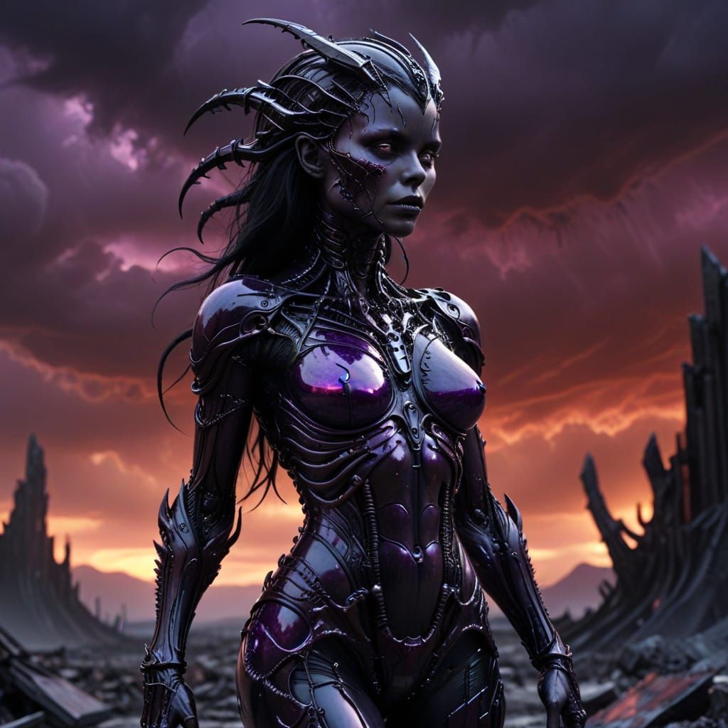 Amethyst Woman in Wasteland, Dark Fantasy Concept Art