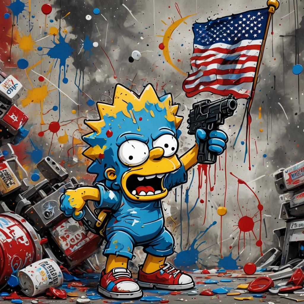 Simpson Family Graffiti Art in Futuristic Style
