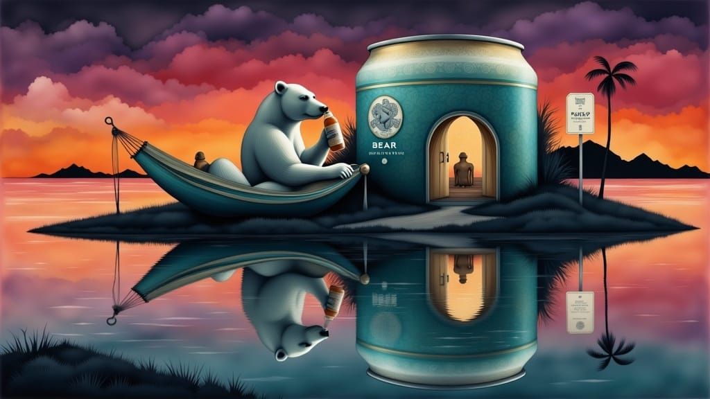 Polar Bear Beach House in Magic Realism Style