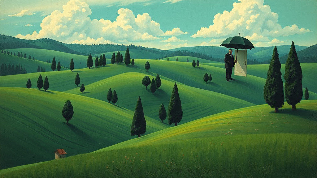 Surreal Green Landscape Inspired by Magritte
