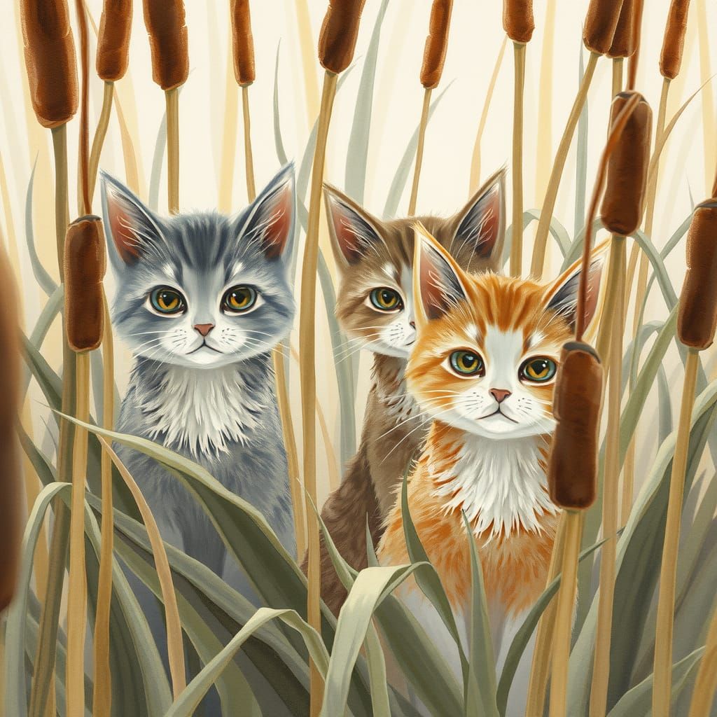 cats hiding in cattails
