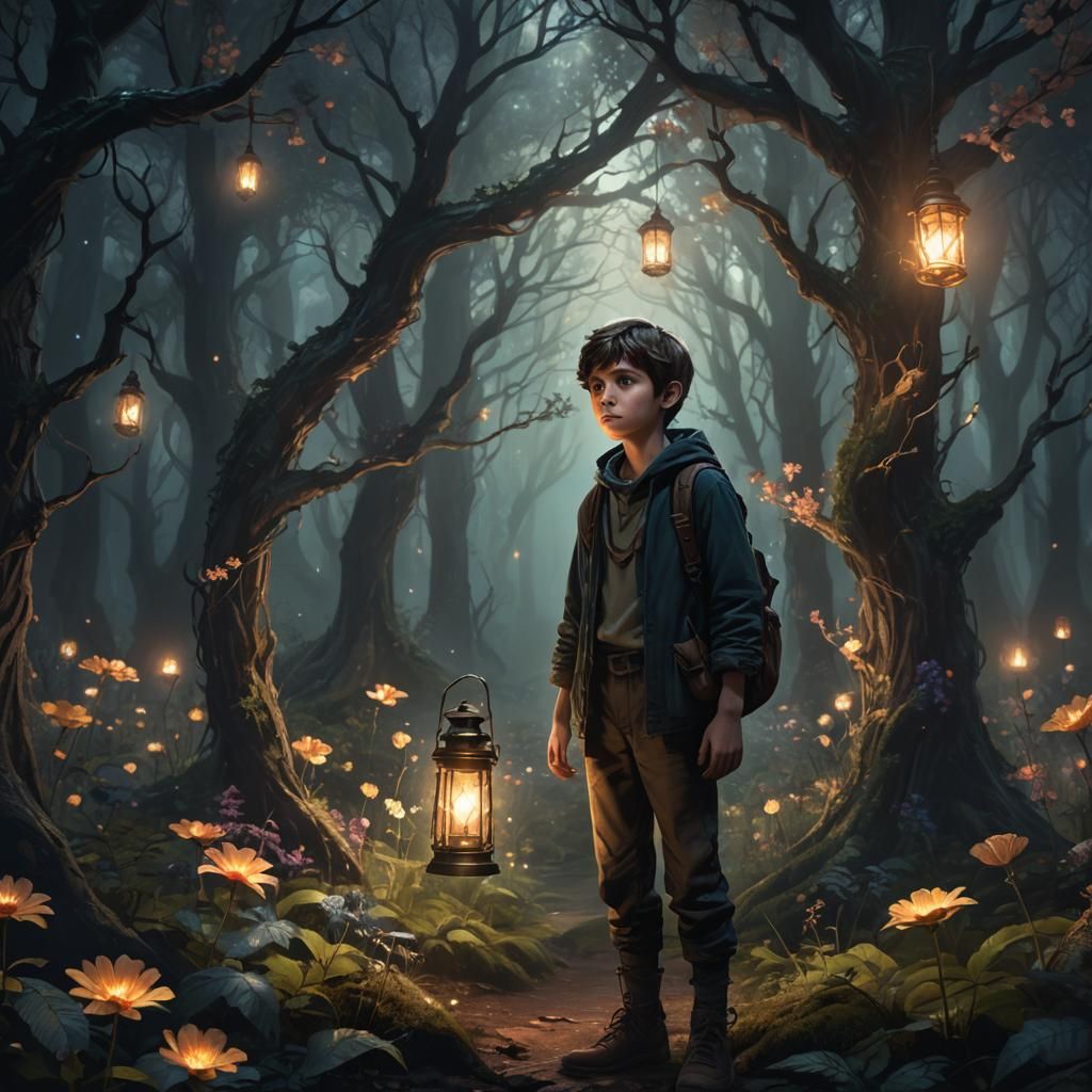 Boy in Mystical Forest: Fantasy Concept Art