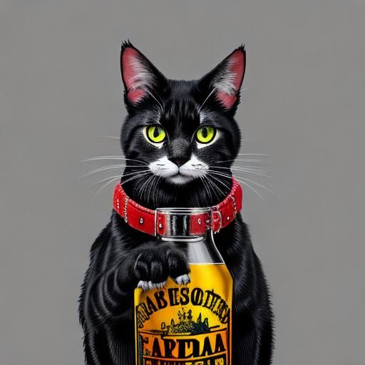 Punk Cat with Vodka Bottle: Digital Art