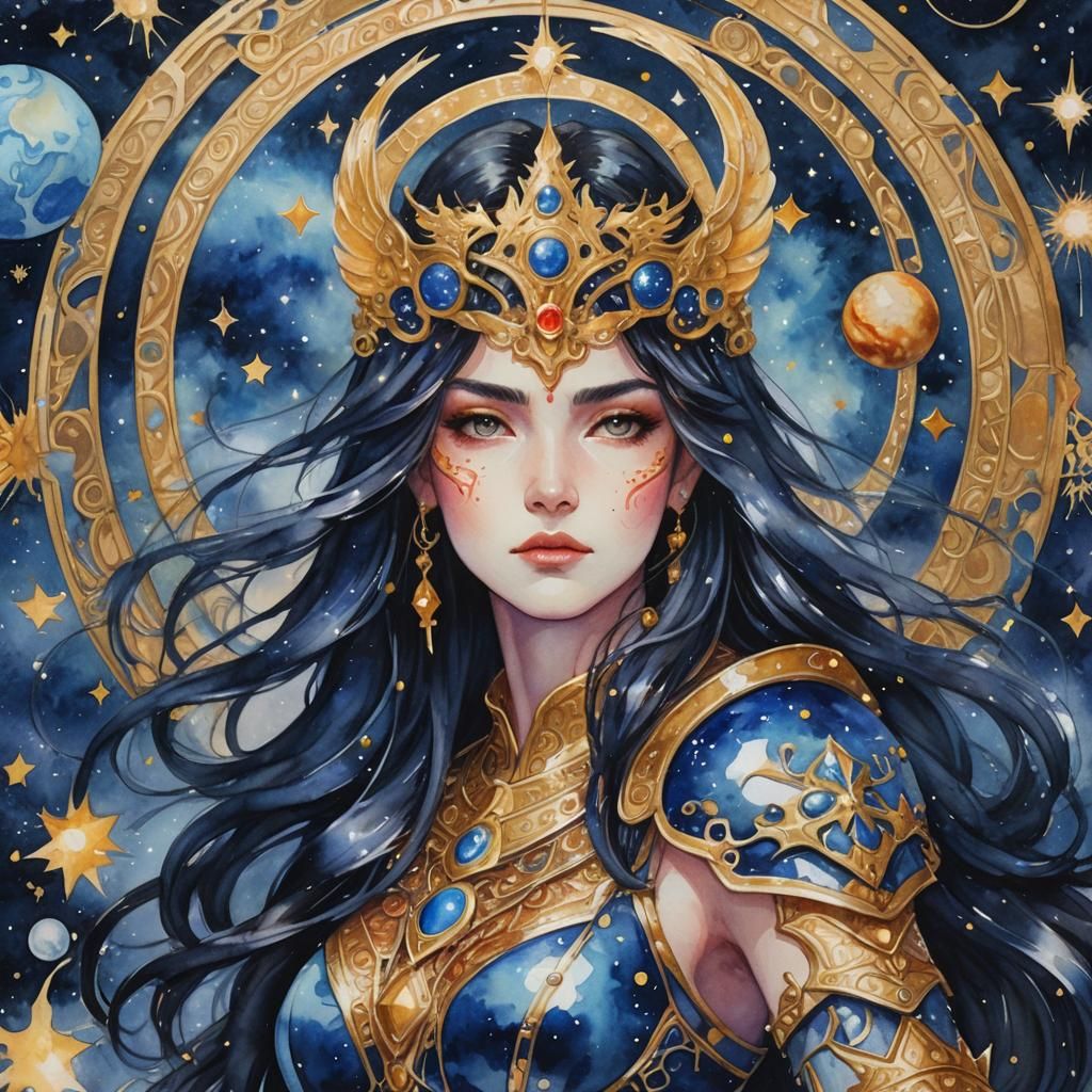 Goddess of War in Watercolor Anime Style