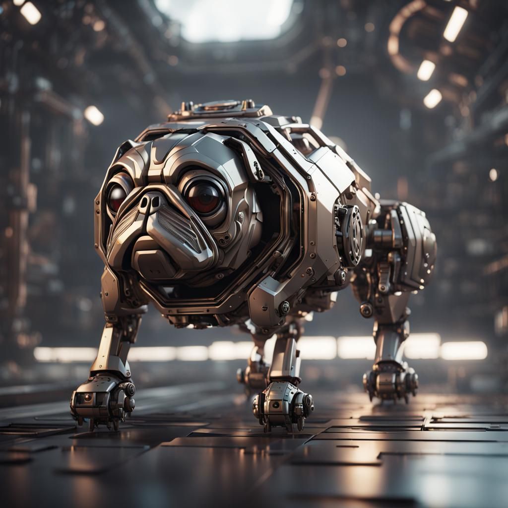 Futuristic Sci-Fi Pug with Intricate Mech Details