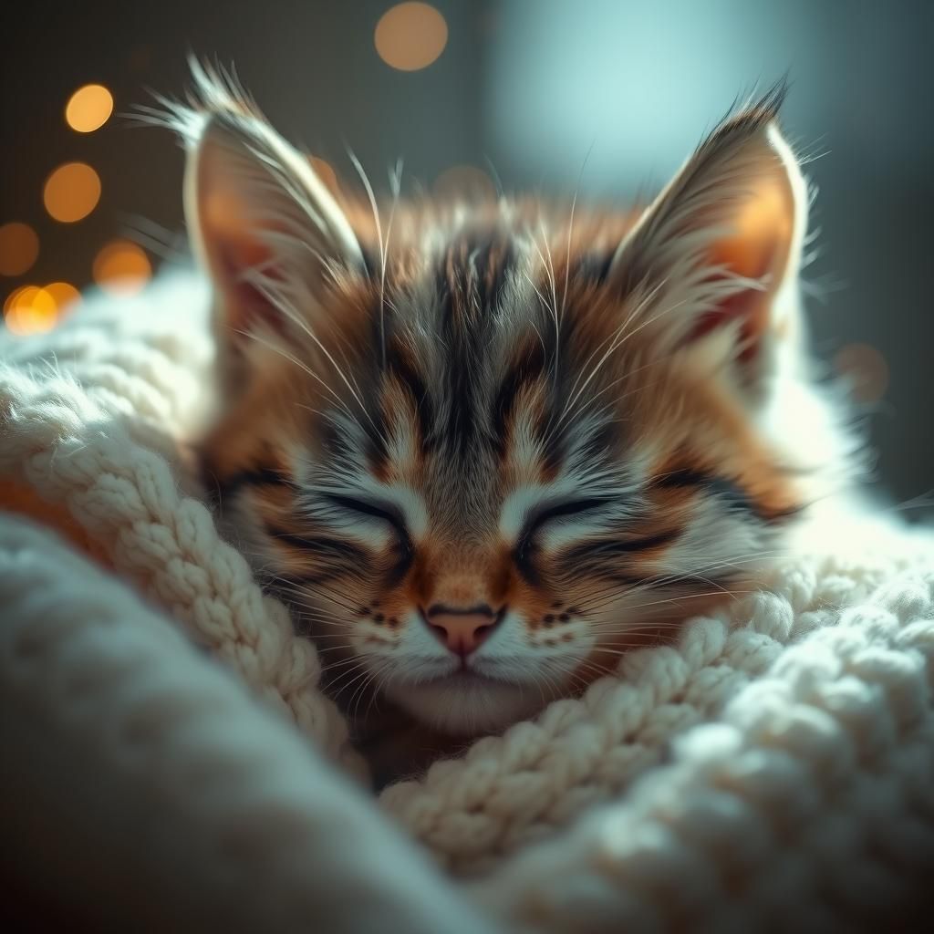 Macro View of a Sleeping Tabby Kitten