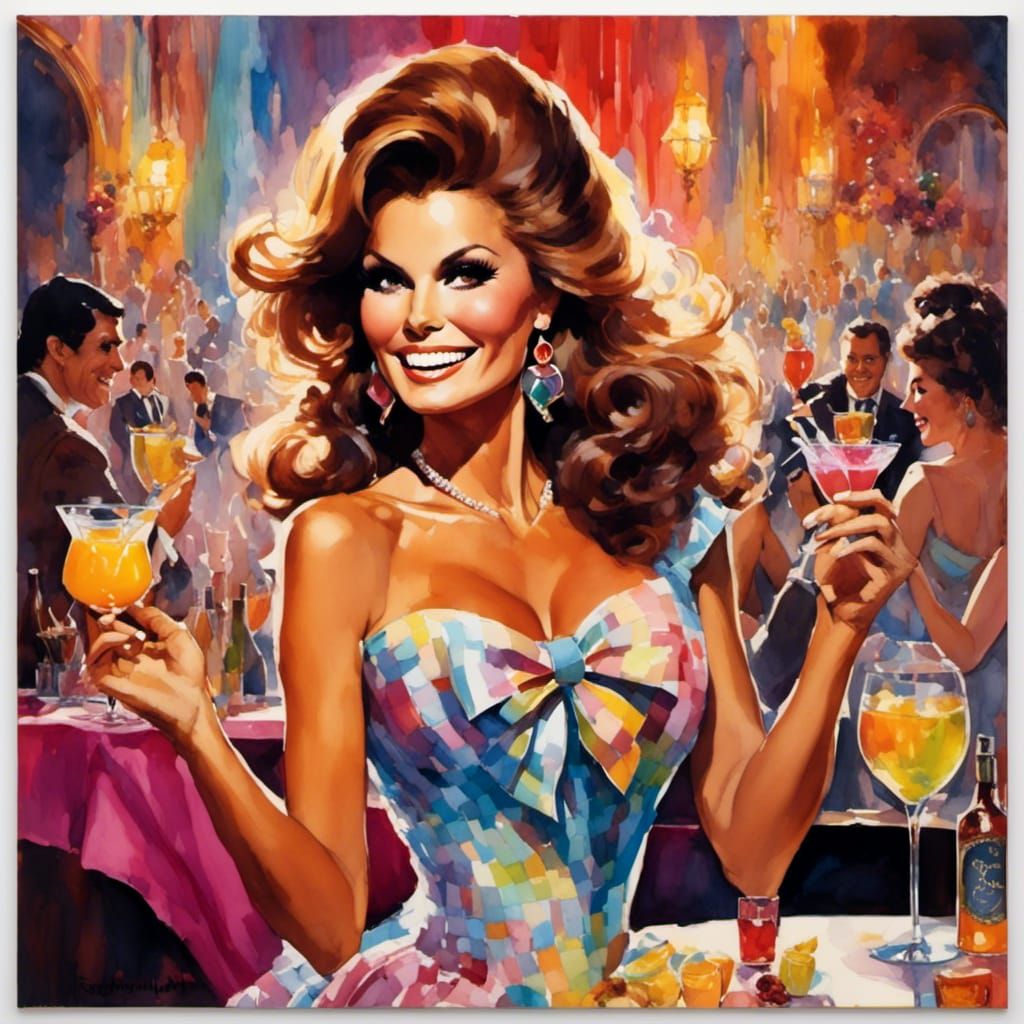 Brunette in Party Dress, Art Nouveau Painting