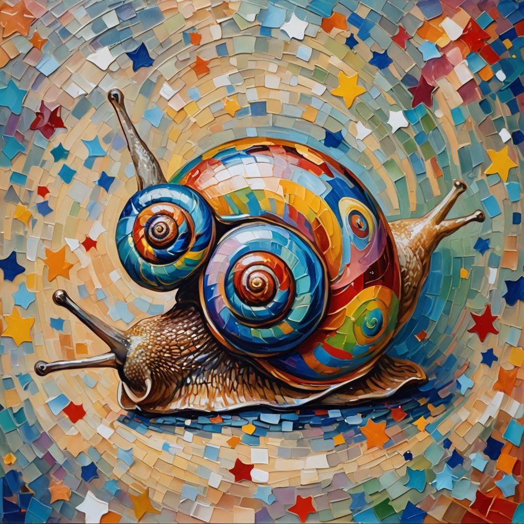 Snail with Star Shell in Expressionist Oil Painting