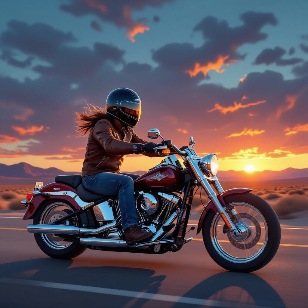 Motorcycle Rider on Desert Highway, Digital Art