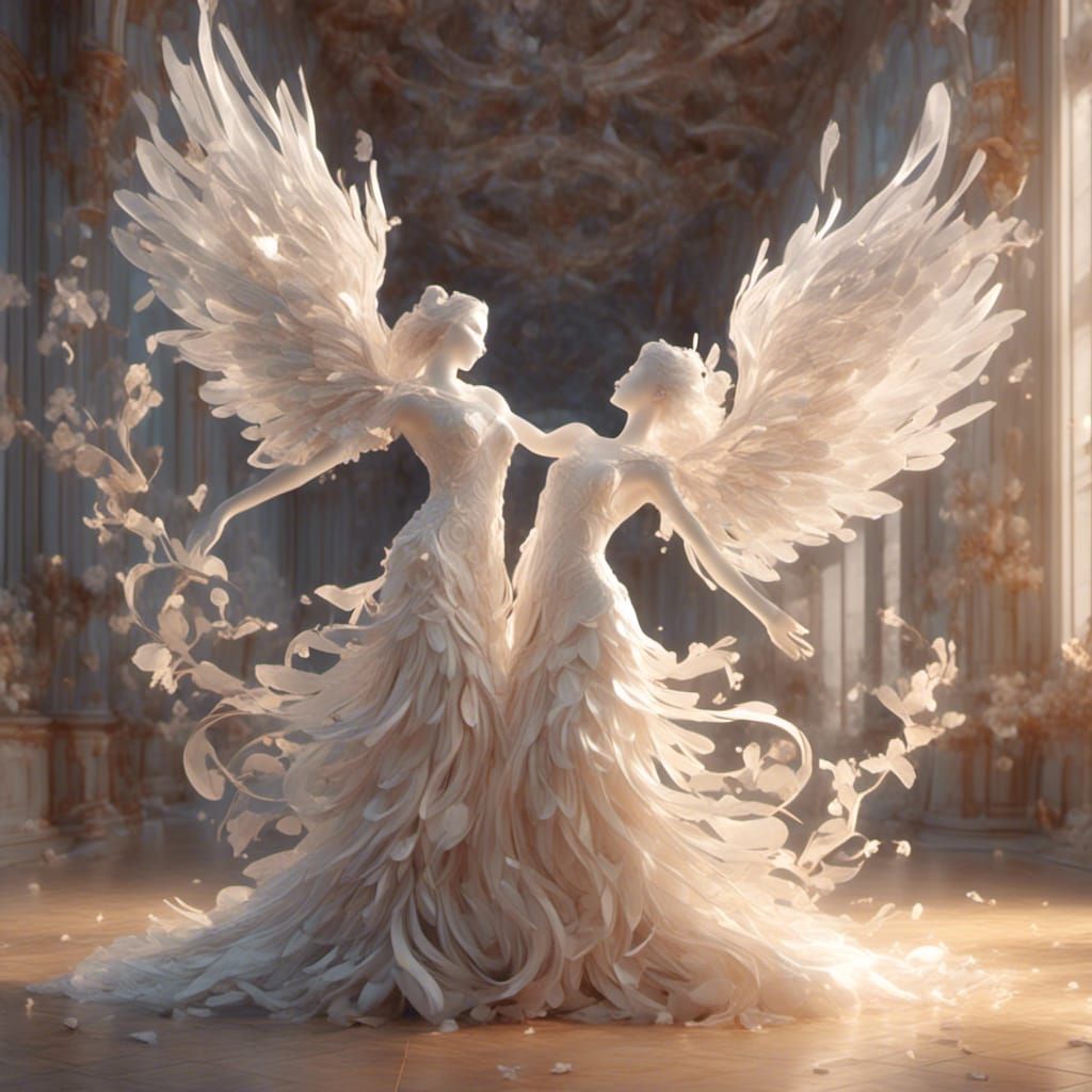 Angels Dancing in Ballroom with Abstract Fractal Design