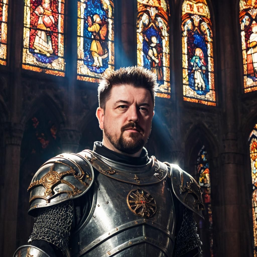 Gothic Fantasy Knight in Ornate Temple